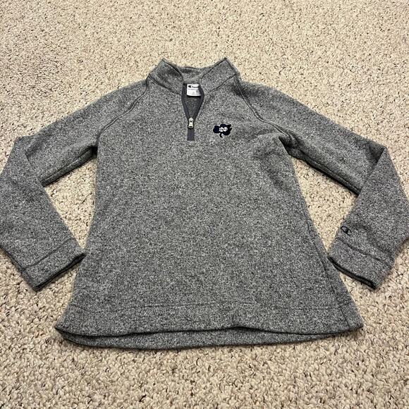 Champion Notre Dame Fleece Quarter Zip Pullover Sweatshirt Sz M Gray Casual - Picture 1 of 5